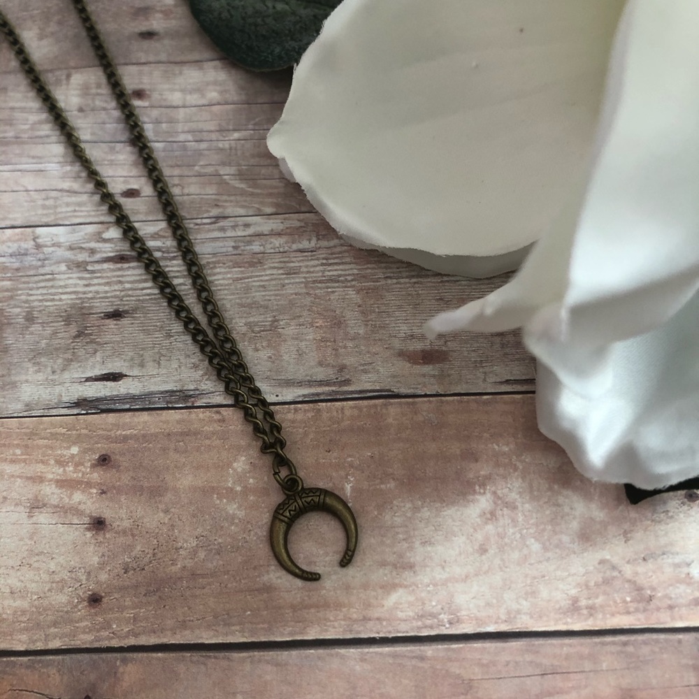 NWT Bronze crescent charm short necklace